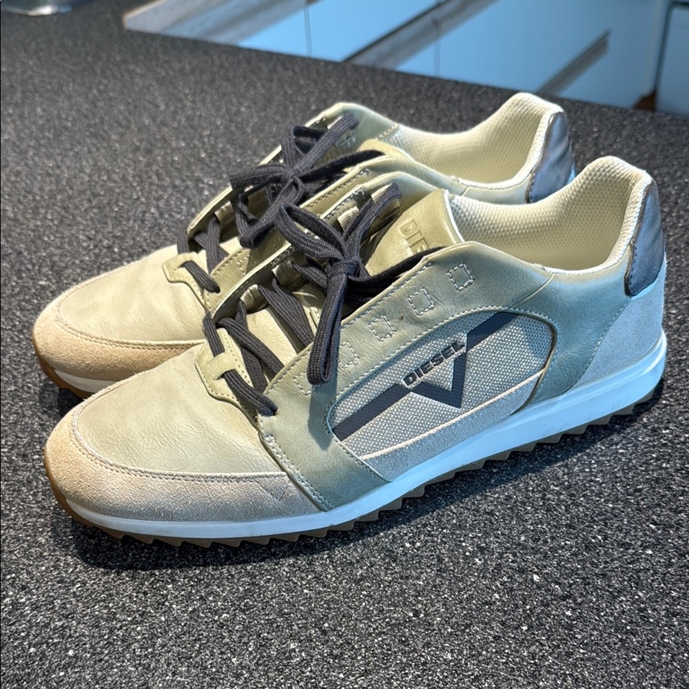 Diesel Green and Tan Sneakers Retro Athletic Style